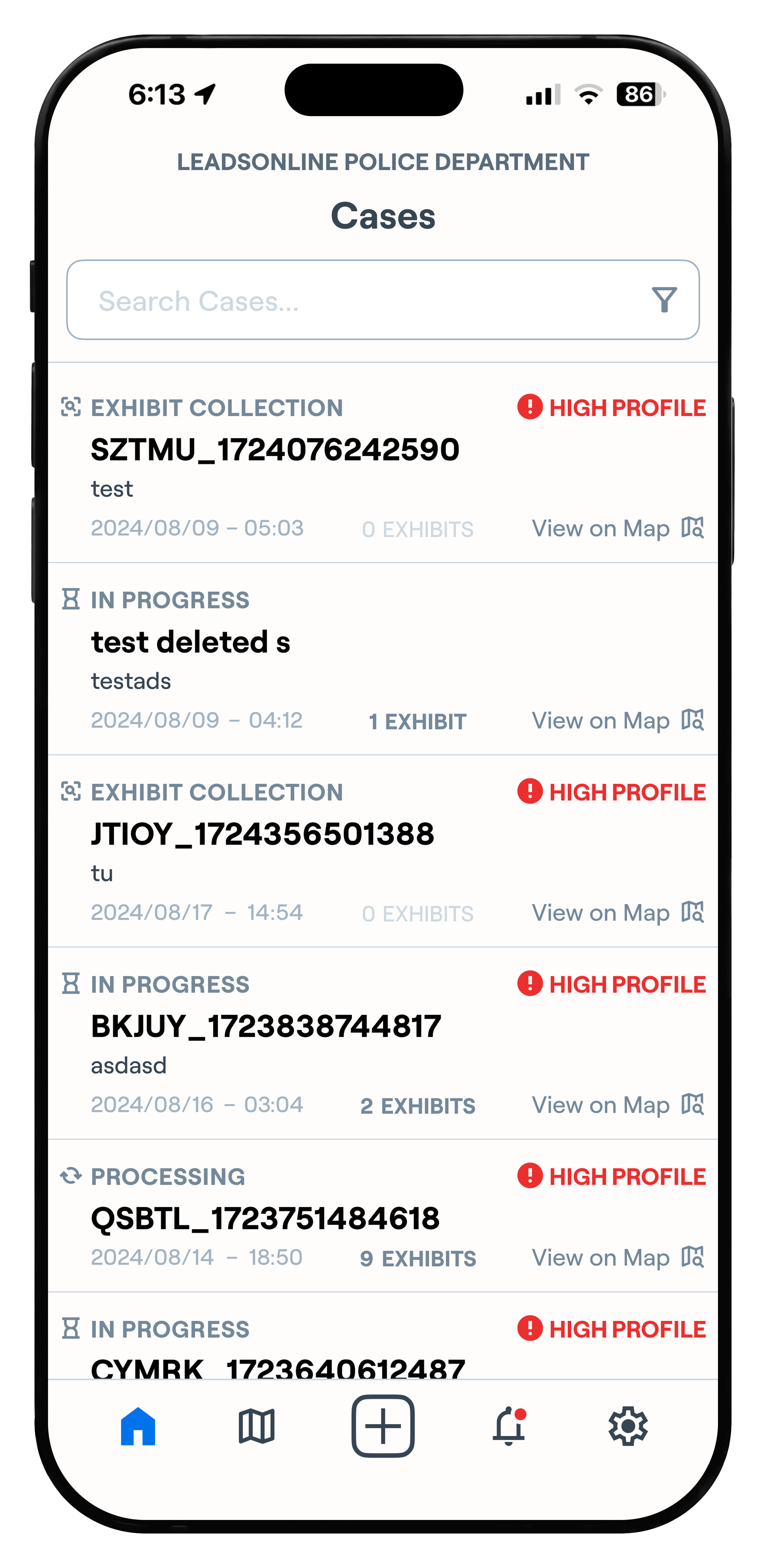 ClearCase case list showing multiple case statuses with distinct icons, labels, and supporting colors
