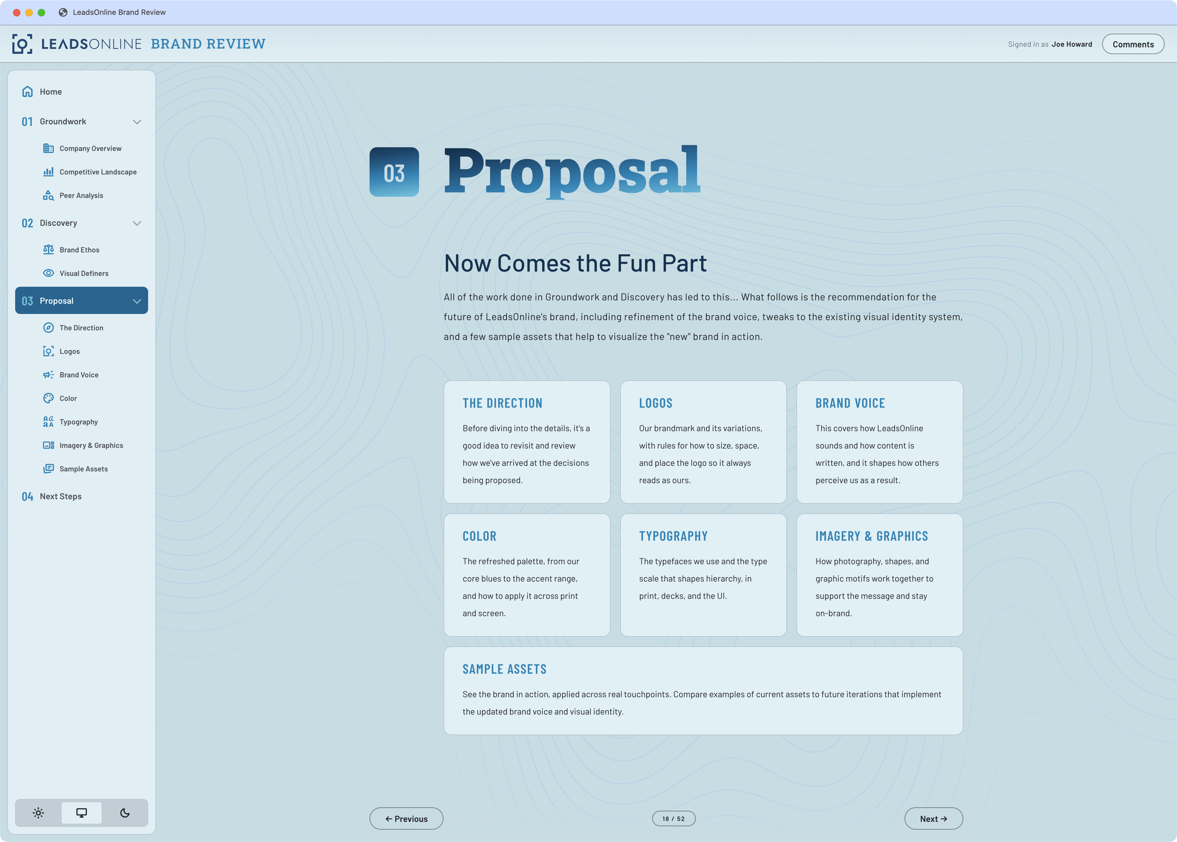 Interactive LeadsOnline brand review site showing the Proposal section.