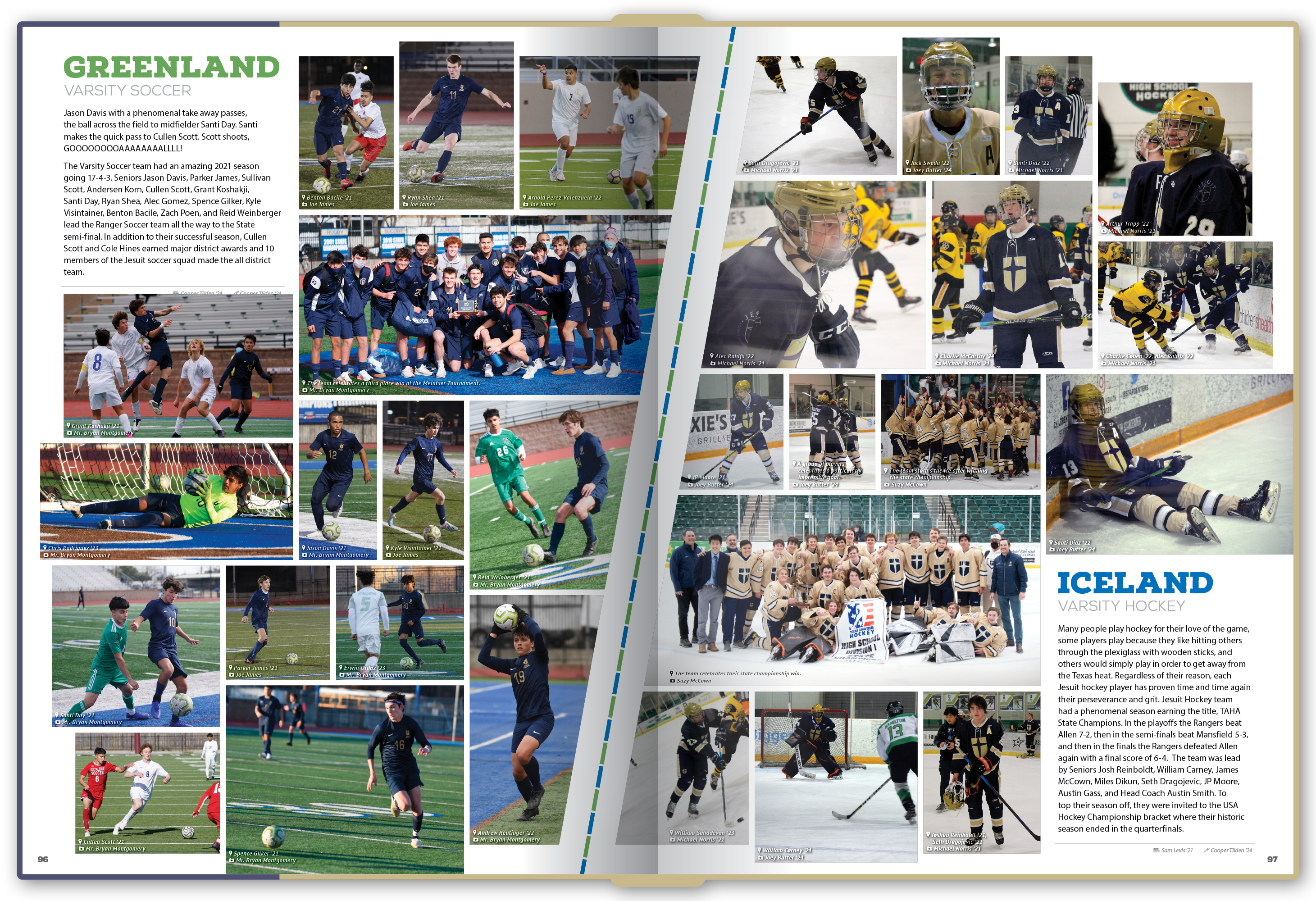 A Greenland and Iceland themed athletics spread from the Atlas yearbook.