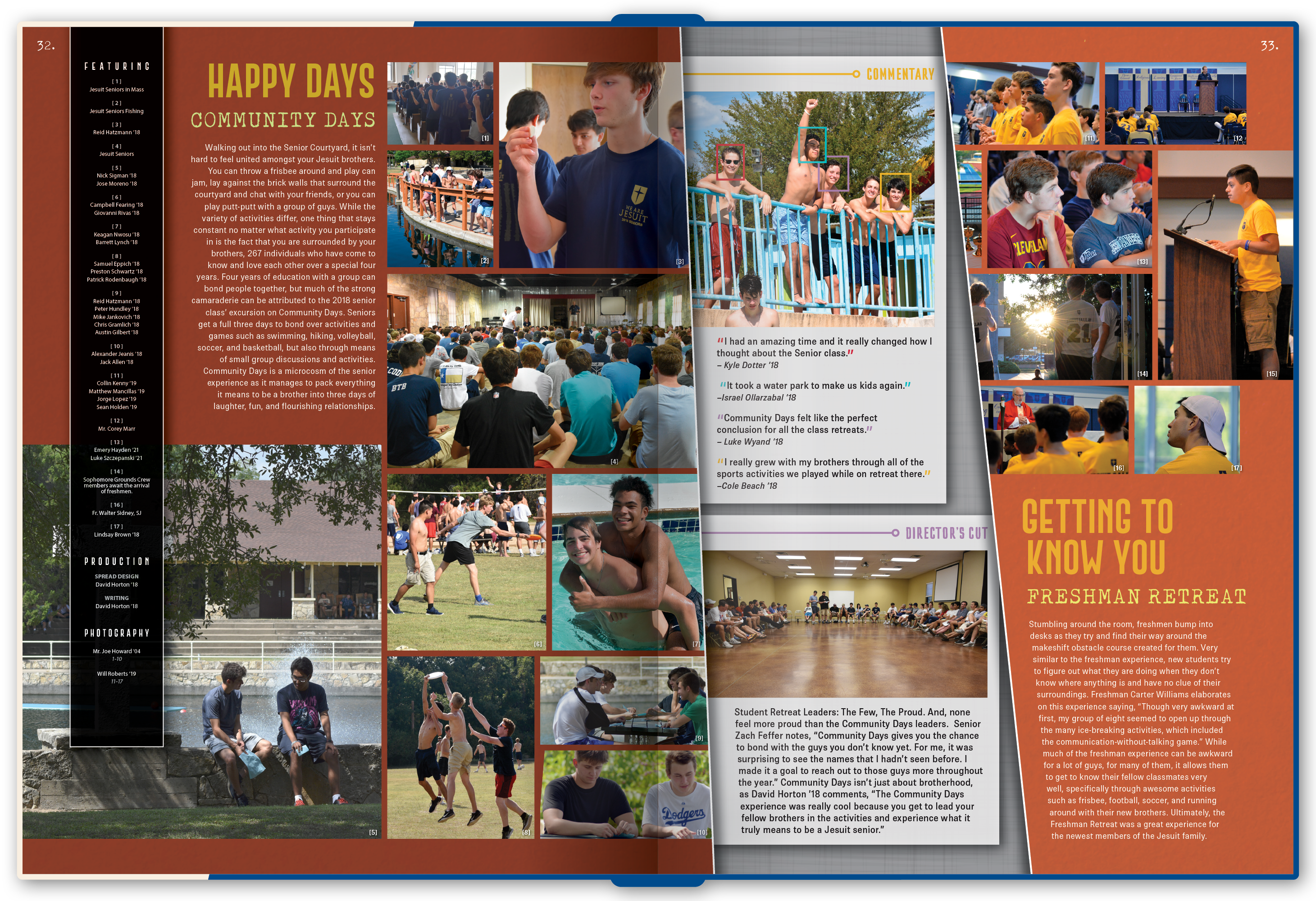 Fall and student life spreads, showcasing the rolling credits for the spread as well as two behind the scenes modules.