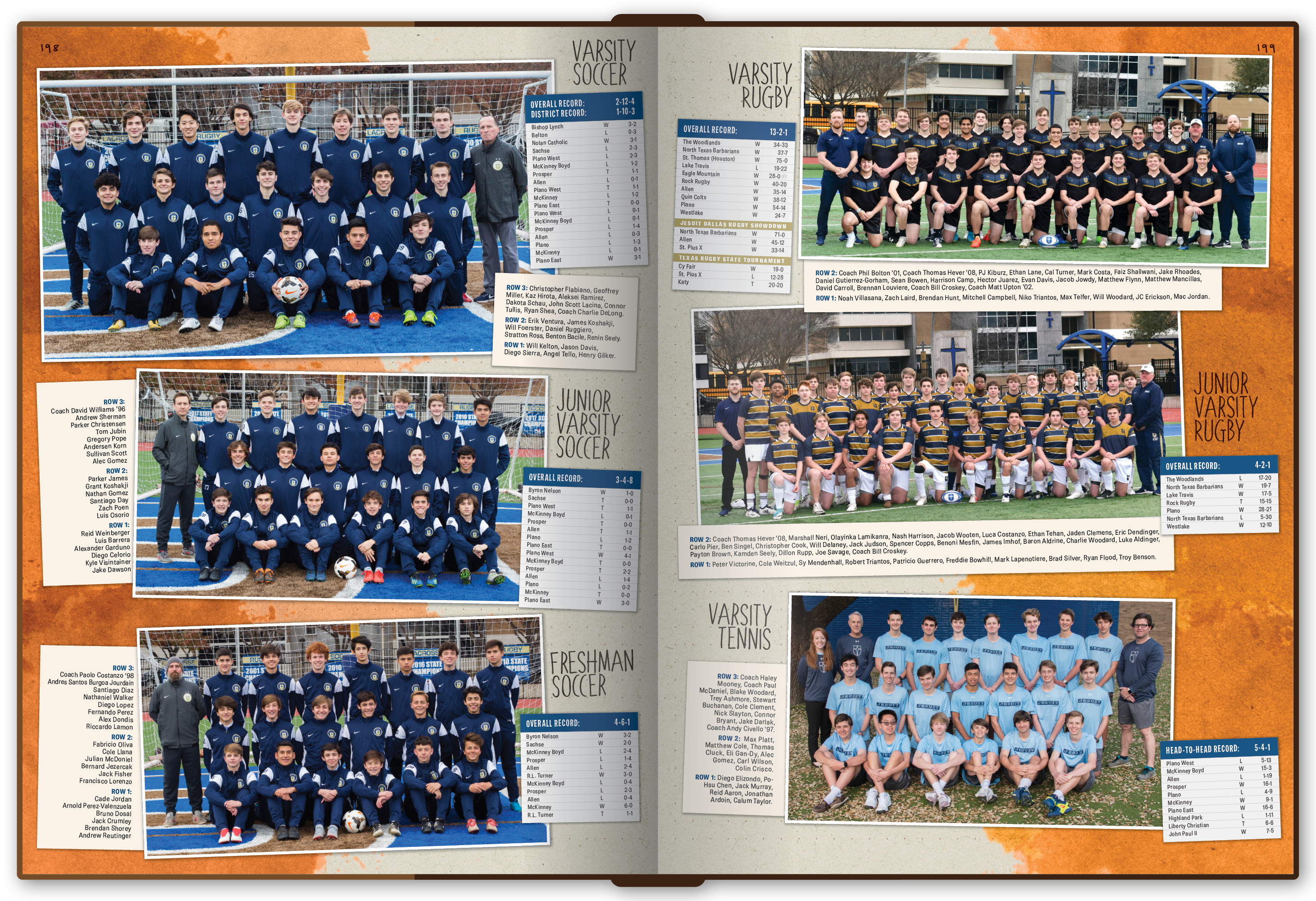 A team spread from the Bound Together yearbook using layered paper and tape effects.