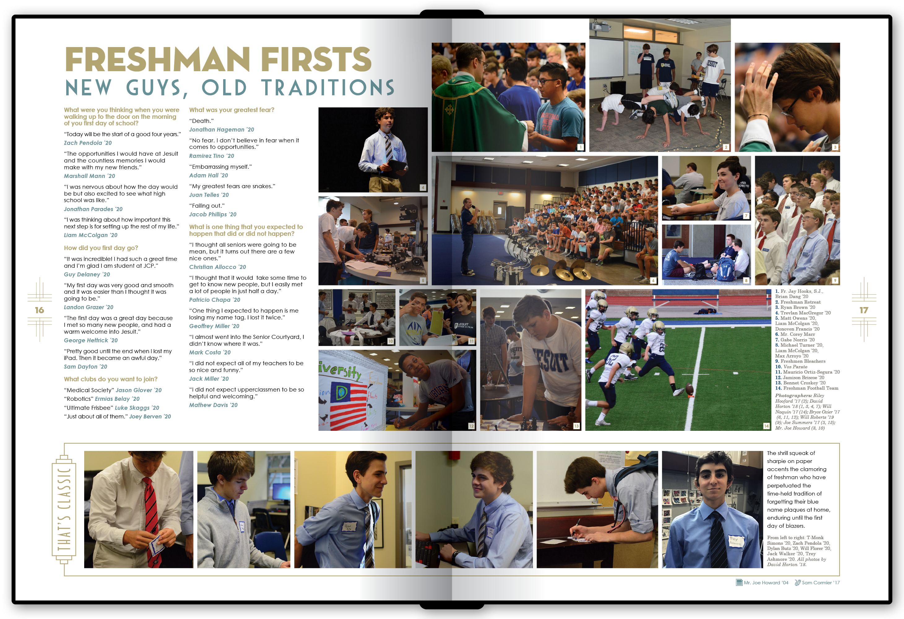 A &ldquo;freshman firsts&rdquo; spread with an example of a &ldquo;That's Classic&rdquo; module.