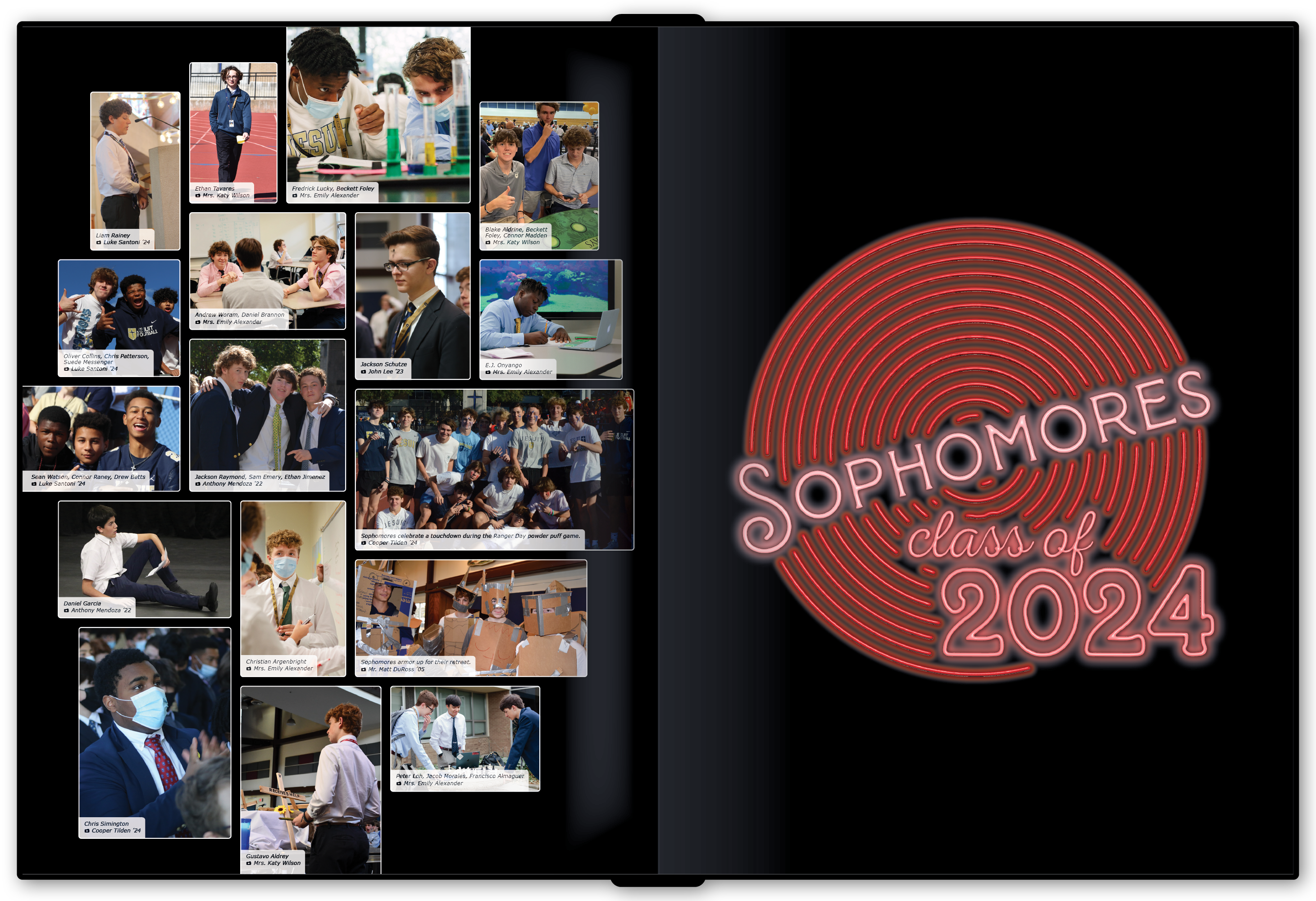 The sophomore divider spread, and another neon sign.