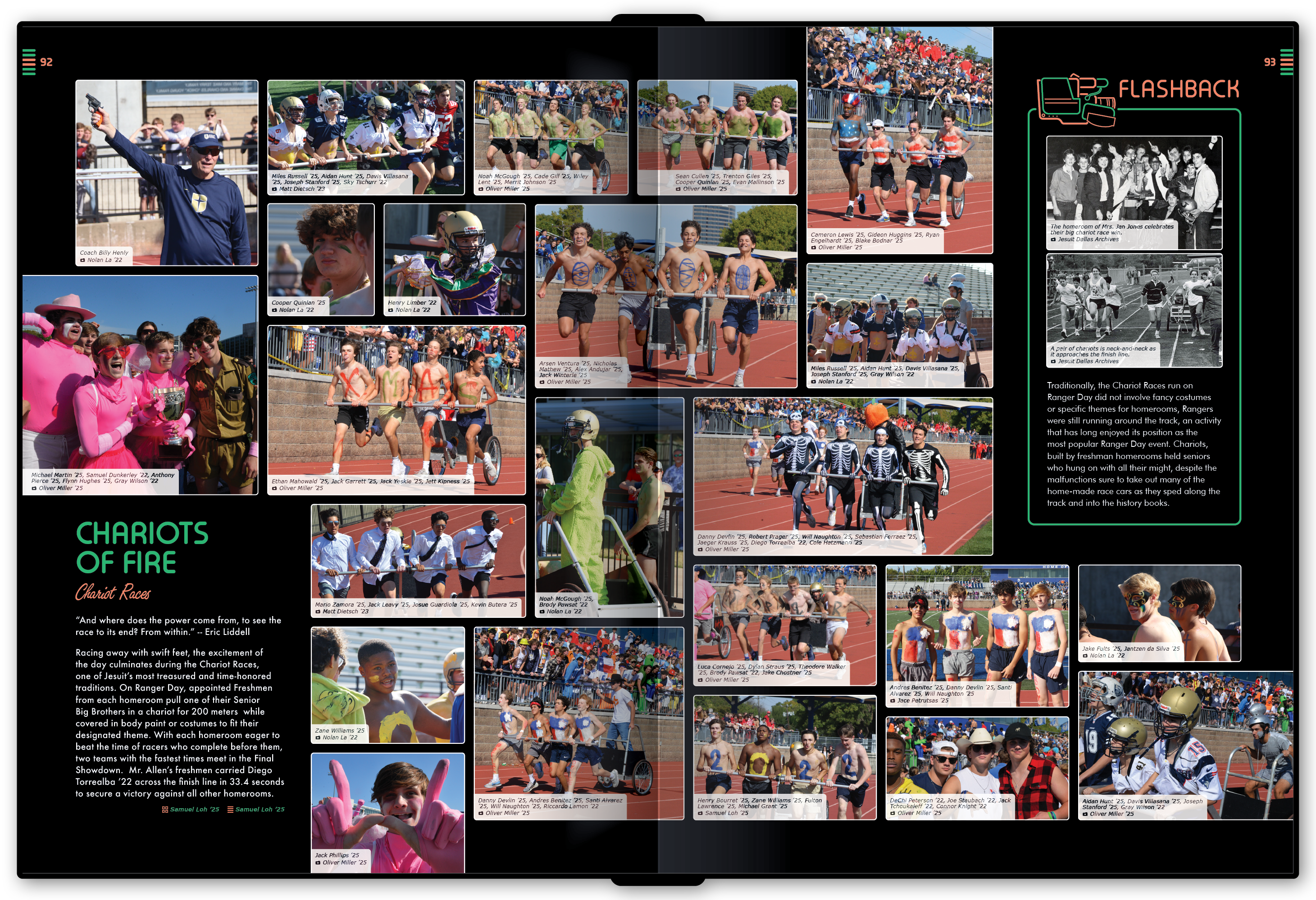 A spread containing a &ldquo;Flashback&rdquo; module, which was used to compare archival photos from decades past to the current event photos on the spread.