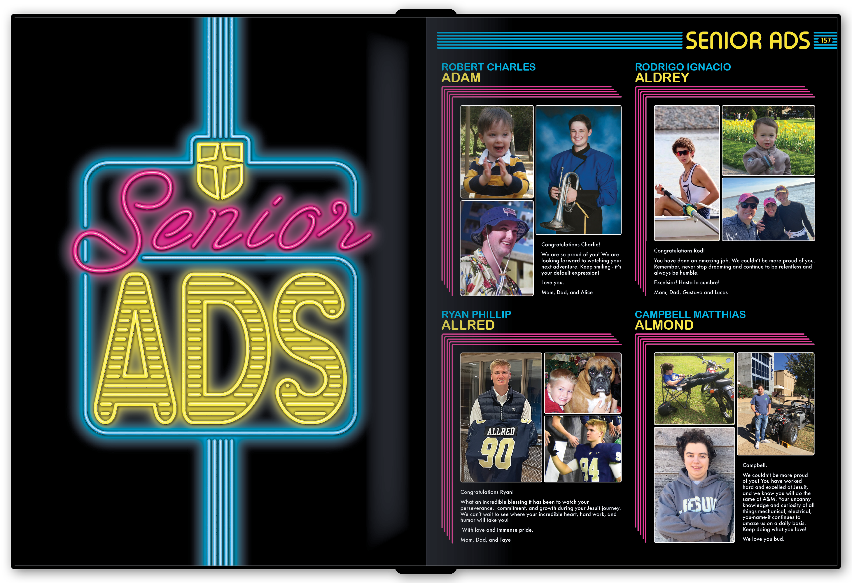 The first page of the Senior Ads section, showcasing one more neon light graphic created for the book.
