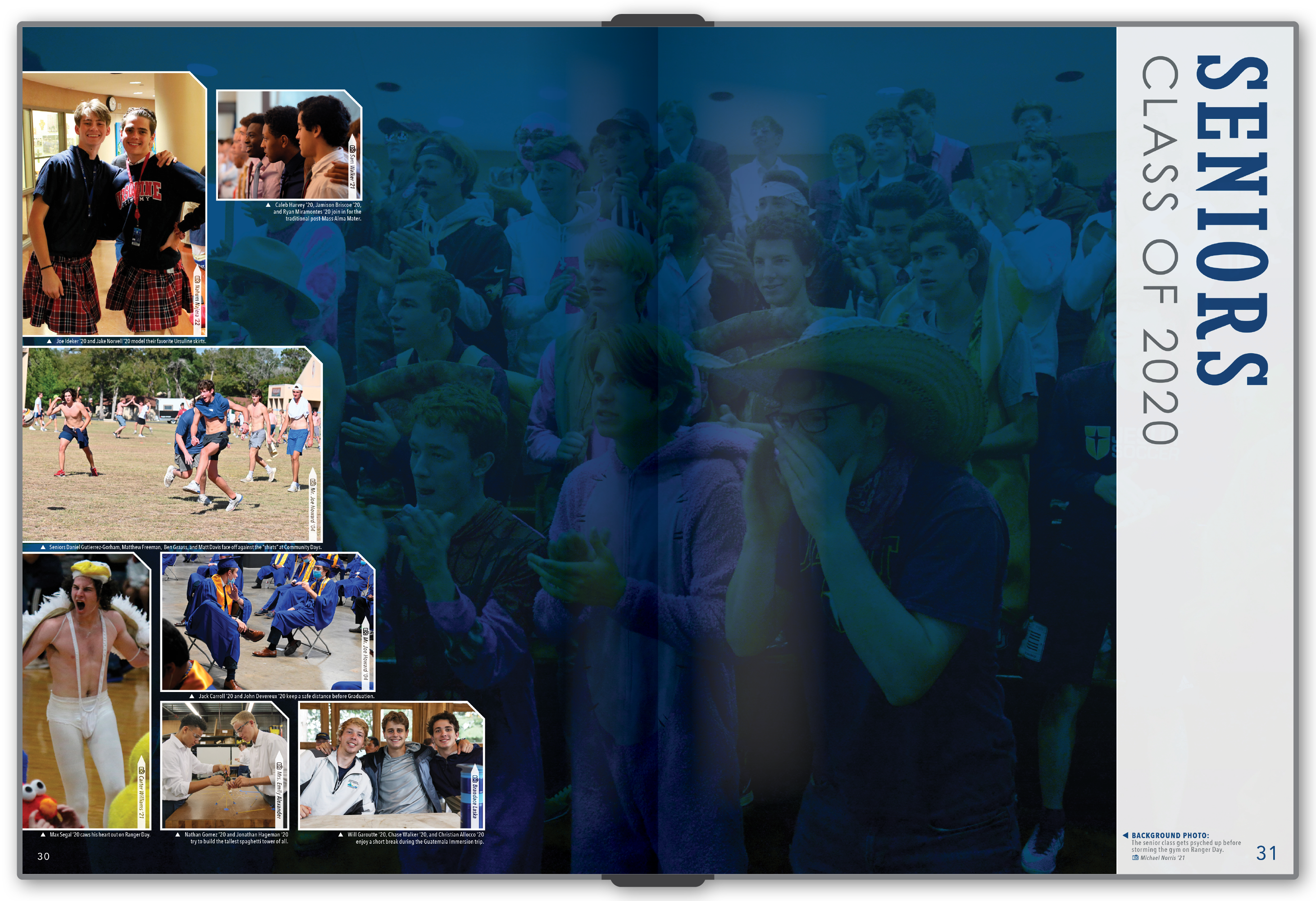 A blue senior spread from the Sharp yearbook showing its narrow side rail.