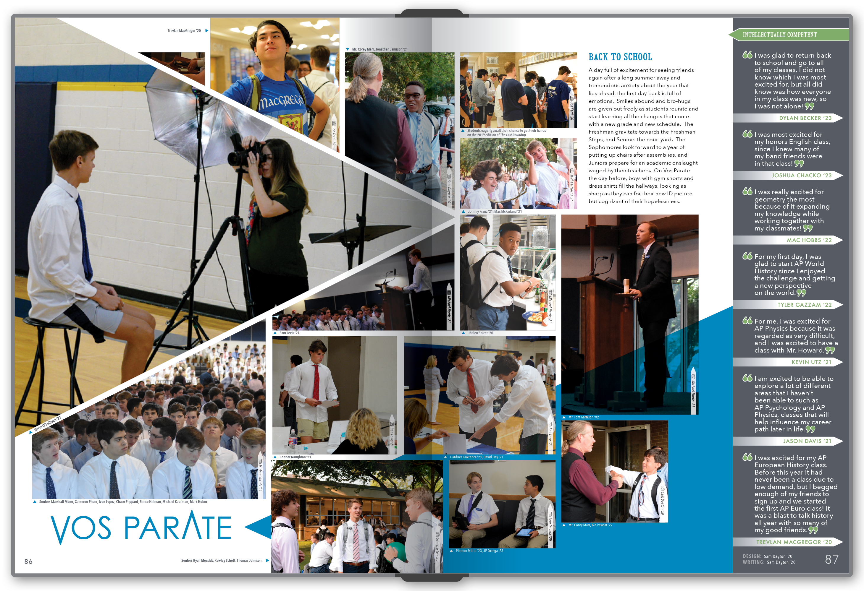 The back to school spread showcases the consistent right-hand side rail along with recurring triangles.
